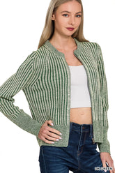 Ribbed Two Tone Zip Up Sweater Cardigan ZENANA